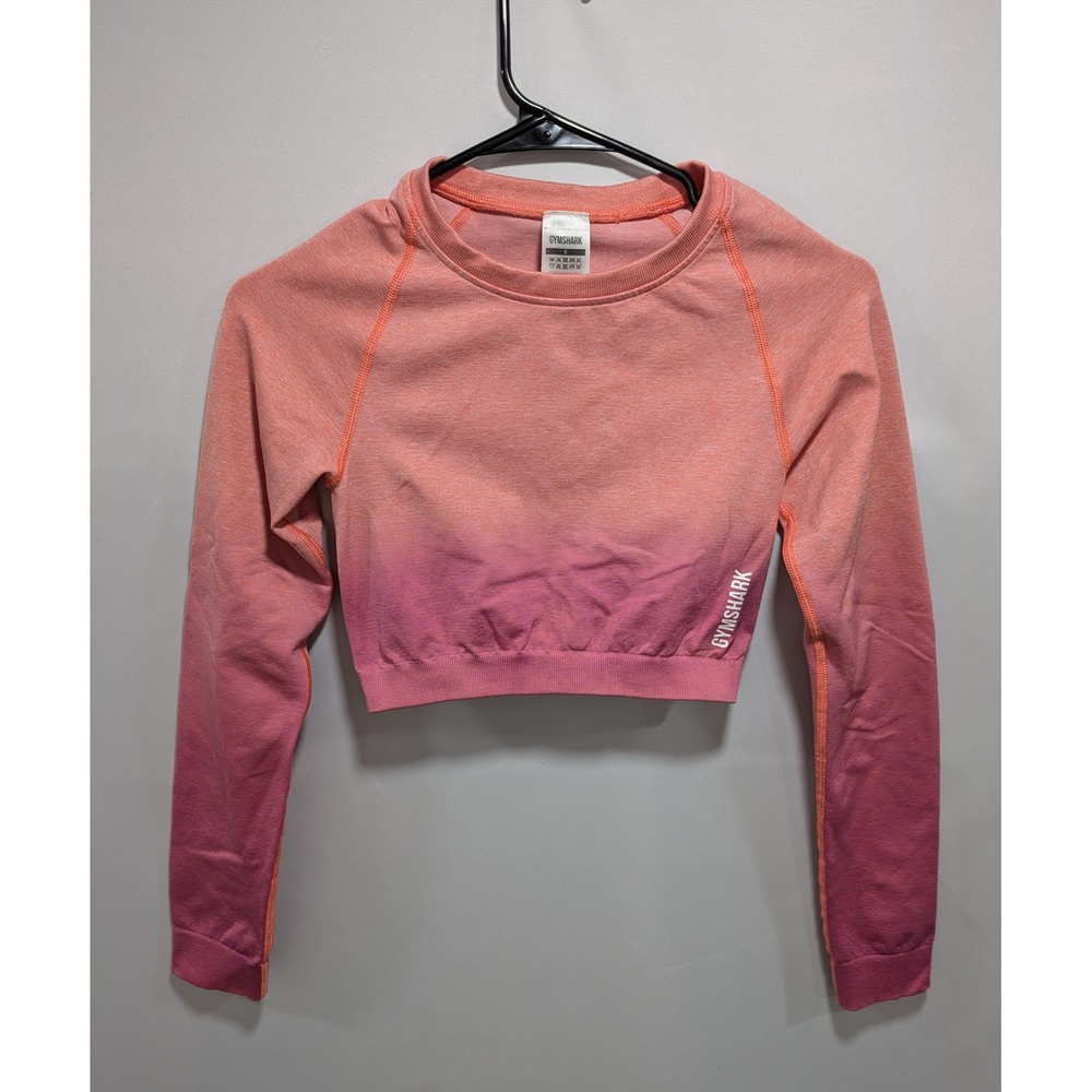 Womens Gymshark Compression Pink Ombré Long Sleeve Crop Top Shirt Size Small S